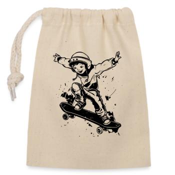 Skateboarder Junge - Verschließbarer Geschenkbeutel aus Baumwolle (14x20cm) - Natur - Vorne