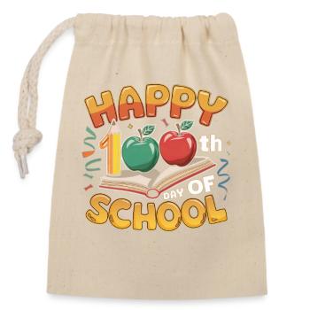 Hundertster Schultag Jubiläumsdesign - Verschließbarer Geschenkbeutel aus Baumwolle (14x20cm) - Natur - Vorne