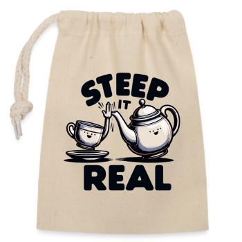 Steep It Real – Teekannen-Charme - Verschließbarer Geschenkbeutel aus Baumwolle (14x20cm) - Natur - Vorne