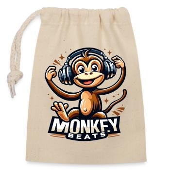 Monkey Beats Headphones DJ - Closable cotton gift bag (14x20cm) - nature - Front