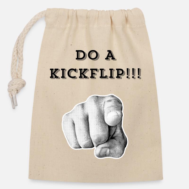 Mach einen Kickflip !! - Verschließbarer Geschenkbeutel aus Baumwolle (14x20cm) - Natur