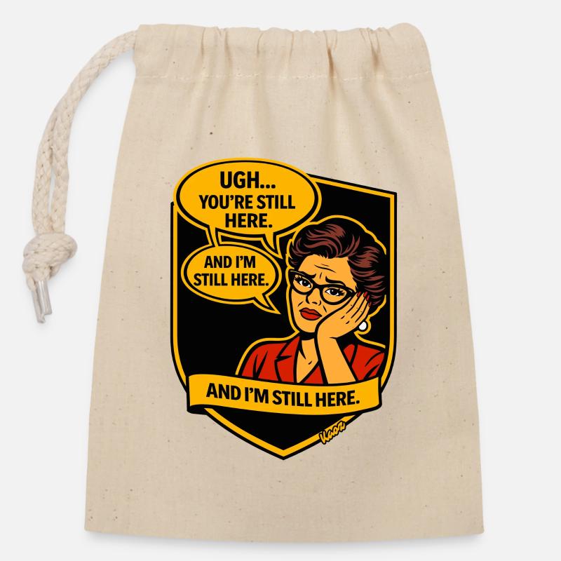 Retro Comic Lady: Still Here - Closable cotton gift bag (14x20cm) - nature