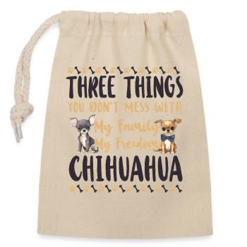 Chihuahua Chihuahueño Three Things - Verschließbarer Geschenkbeutel aus Baumwolle (14x20cm) - Natur - Vorne