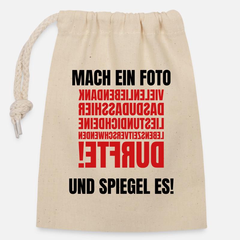 Take a Photo - Mirrored Text - Closable cotton gift bag (14x20cm) - nature