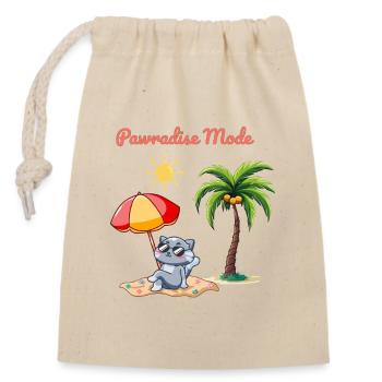 Mode Pawradise – Ambiances de plage de chats d’été - Sac cadeau en coton avec cordon (14 x 20 cm) - nature - Devant