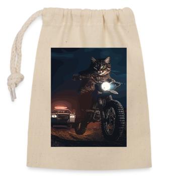 Chat de nuit à moto - Sac cadeau en coton avec cordon (14 x 20 cm) - nature - Devant