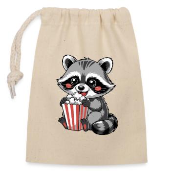 Pop-corn raton laveur câlin - Sac cadeau en coton avec cordon (14 x 20 cm) - nature - Devant