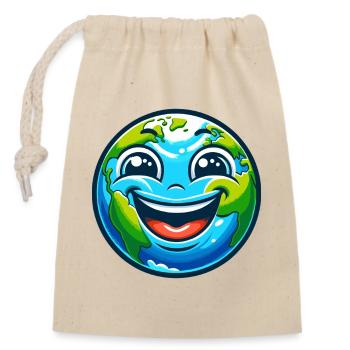 Dessin animé de la Terre Joyeuse - Sac cadeau en coton avec cordon (14 x 20 cm) - nature - Devant