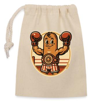 Boxende Boxer Wurst Figur mit Boxhandschuhen - Verschließbarer Geschenkbeutel aus Baumwolle (14x20cm) - Natur - Vorne