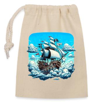 Piratenschiff über Wolkenmeer - Verschließbarer Geschenkbeutel aus Baumwolle (14x20cm) - Natur - Vorne