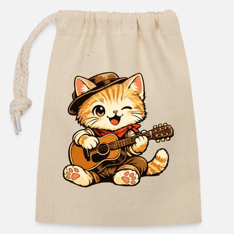 chat_guitare - Closable cotton gift bag (14x20cm) - nature