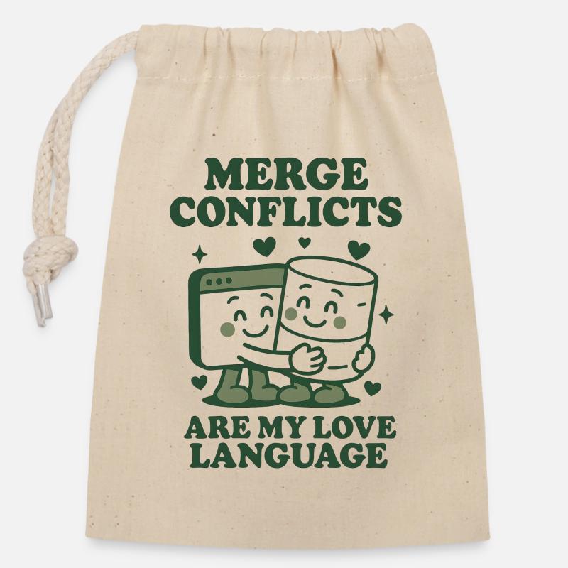 Les conflits de fusion sont mon langage d’amour | Git - Sac cadeau en coton avec cordon (14 x 20 cm) - nature