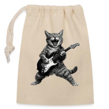Funny Rock and Roll Cat Electric Guitar - Closable cotton gift bag (14x20cm) - nature - Front