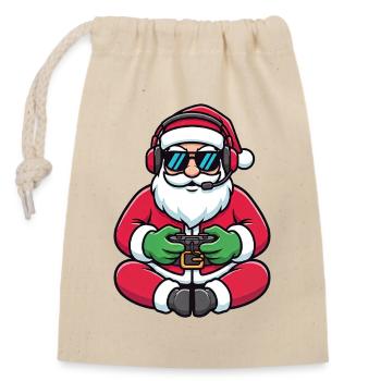 Gamer Weihnachtsmann Spielt Videospiel-Controller - Verschließbarer Geschenkbeutel aus Baumwolle (14x20cm) - Natur - Vorne