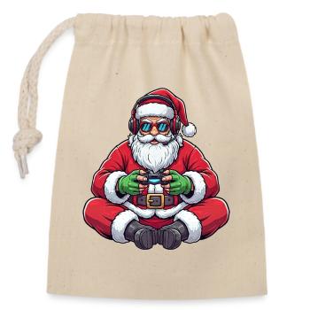 Gamer Weihnachtsmann Spielt Videospiel-Controller - Verschließbarer Geschenkbeutel aus Baumwolle (14x20cm) - Natur - Vorne