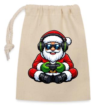 Gamer Weihnachtsmann Spielt Videospiel-Controller - Verschließbarer Geschenkbeutel aus Baumwolle (14x20cm) - Natur - Vorne