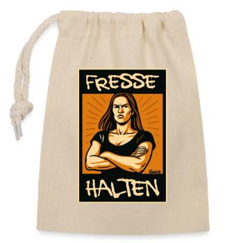 Fresse Halten Frau mit verschränkten Armen - Verschließbarer Geschenkbeutel aus Baumwolle (14x20cm) - Natur - Vorne