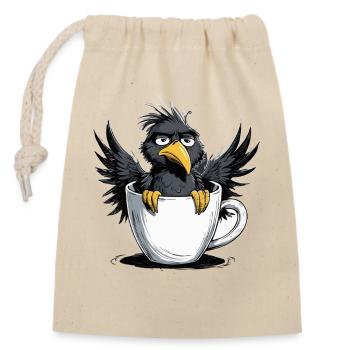 Morning grouch coffee no desire raven bad mood - Closable cotton gift bag (14x20cm) - nature - Front