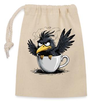 Morning grouch coffee no desire raven bad mood - Closable cotton gift bag (14x20cm) - nature - Front