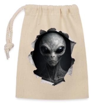 Alien Looking Out Of Shirt - Closable cotton gift bag (14x20cm) - nature - Front