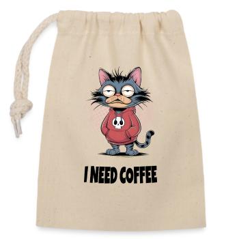  Need Coffee Katze – Lustiger Katzen Spruch - Verschließbarer Geschenkbeutel aus Baumwolle (14x20cm) - Natur - Vorne