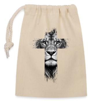 Lion de la tribu de Juda Jésus adore la foi chrétienne - Sac cadeau en coton avec cordon (14 x 20 cm) - nature - Devant