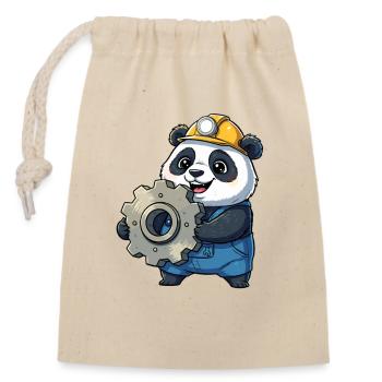 Panda Bauarbeiter mit Zahnrad - Verschließbarer Geschenkbeutel aus Baumwolle (14x20cm) - Natur - Vorne