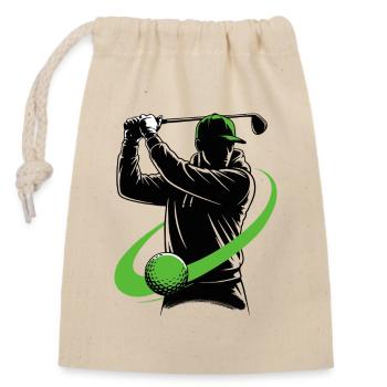 Golfer mit einem Golfschläger – ein dynamischer Schwung. - Verschließbarer Geschenkbeutel aus Baumwolle (14x20cm) - Natur - Vorne
