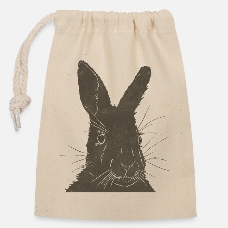 Silhouette de lapin Couleurs de la Terre - Sac cadeau en coton avec cordon (14 x 20 cm) - nature