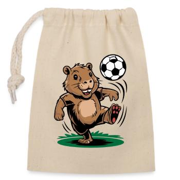  Lustiger Fußball Biber Cartoon für Kinder und - Verschließbarer Geschenkbeutel aus Baumwolle (14x20cm) - Natur - Vorne