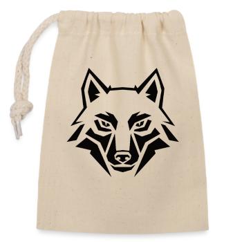 Geometrischer Wolf Kopf – Tribal Tier - Verschließbarer Geschenkbeutel aus Baumwolle (14x20cm) - Natur - Vorne