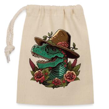 Dinosaure Sucre Skull Floral Rex avec un large chapeau - Sac cadeau en coton avec cordon (14 x 20 cm) - nature - Devant