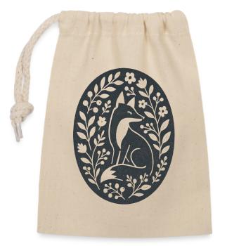 Fox | Forest Animals Flowers Folk Art - Closable cotton gift bag (14x20cm) - nature - Front