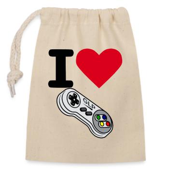I Love GLP Retro Gamer Controller - Verschließbarer Geschenkbeutel aus Baumwolle (14x20cm) - Natur - Vorne