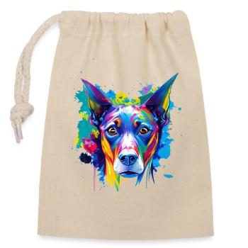 Doberman Pinscher Pop Art Buntes Hundegesicht - Verschließbarer Geschenkbeutel aus Baumwolle (14x20cm) - Natur - Vorne