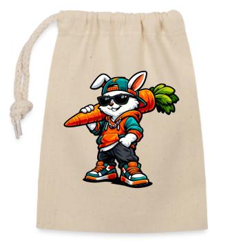 Funny Easter Bunny with Carrot Rabbit - Verschließbarer Geschenkbeutel aus Baumwolle (14x20cm) - Natur - Vorne