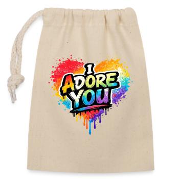 I Adore You bunte Liebesbotschaft Graffiti - Verschließbarer Geschenkbeutel aus Baumwolle (14x20cm) - Natur - Vorne