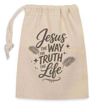 Verset biblique de Jésus, La voie de la vérité, la vie - Sac cadeau en coton avec cordon (14 x 20 cm) - nature - Devant