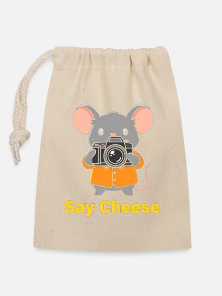 Kameramäuschen Say Cheese - Verschließbarer Geschenkbeutel aus Baumwolle (14x20cm) - Natur