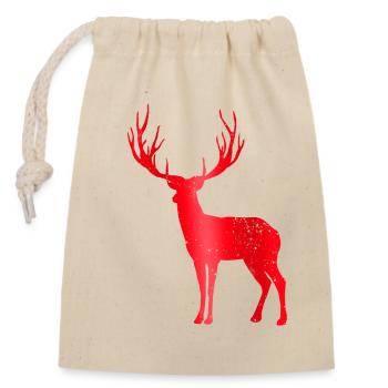 Hirsch mit Geweih Vintage Hirschgeweih Design - Verschließbarer Geschenkbeutel aus Baumwolle (14x20cm) - Natur - Vorne