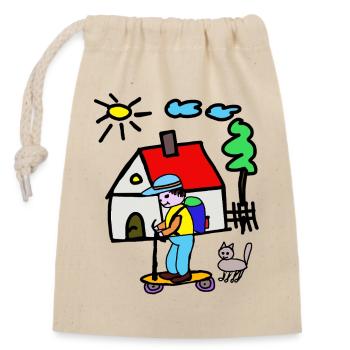 Tiny House Adventure Skateboard - Closable cotton gift bag (14x20cm) - nature - Front
