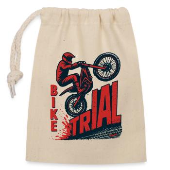 MotoTrial-Fahrer-Grafik - Verschließbarer Geschenkbeutel aus Baumwolle (14x20cm) - Natur - Vorne