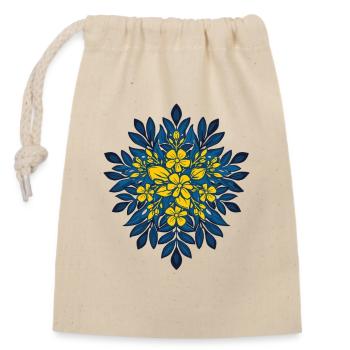 Blau Gelb Blumenkonstellation Mandala - Verschließbarer Geschenkbeutel aus Baumwolle (14x20cm) - Natur - Vorne