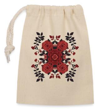 Rote Rosen Symmetrie Muster - Verschließbarer Geschenkbeutel aus Baumwolle (14x20cm) - Natur - Vorne