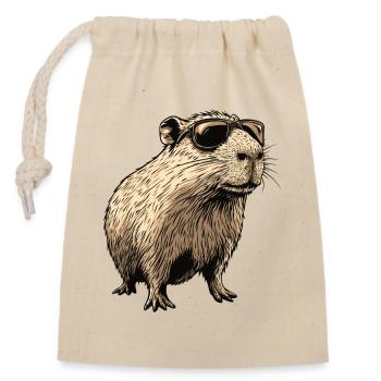 Capybara with sunglasses - Closable cotton gift bag (14x20cm) - nature - Front