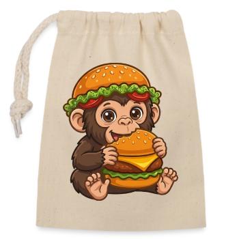 Singe mignon avec motif de dessin animé de burger - Sac cadeau en coton avec cordon (14 x 20 cm) - nature - Devant