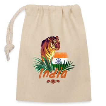 Indien Vintage Tiger mit Flagge Urlaub Souvenir - Verschließbarer Geschenkbeutel aus Baumwolle (14x20cm) - Natur - Vorne