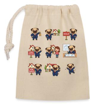 Suesser Mops Makler Immobilien Hundeliebhaber - Verschließbarer Geschenkbeutel aus Baumwolle (14x20cm) - Natur - Vorne