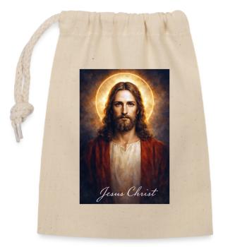 Jesus Christ Porträt - Verschließbarer Geschenkbeutel aus Baumwolle (14x20cm) - Natur - Vorne