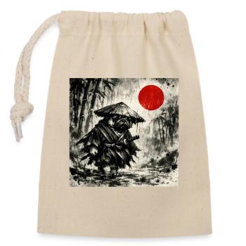Samurai Pug Dog Japanisches Tusche-Waschbild - Verschließbarer Geschenkbeutel aus Baumwolle (14x20cm) - Natur - Vorne